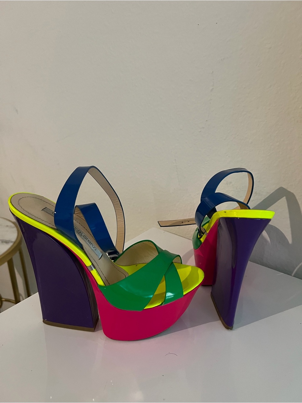 Women's Multicolor Patent Platform Sandal - Blue, Green, Pink Gianmarco Lorenzi - Picture 4 of 9
